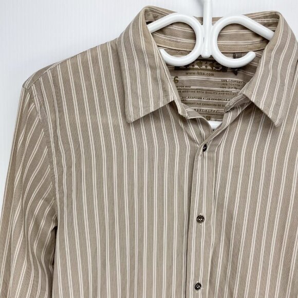 IKKS Beige/White Striped 100% Cotton Shirt Size M - Picture 7 of 8